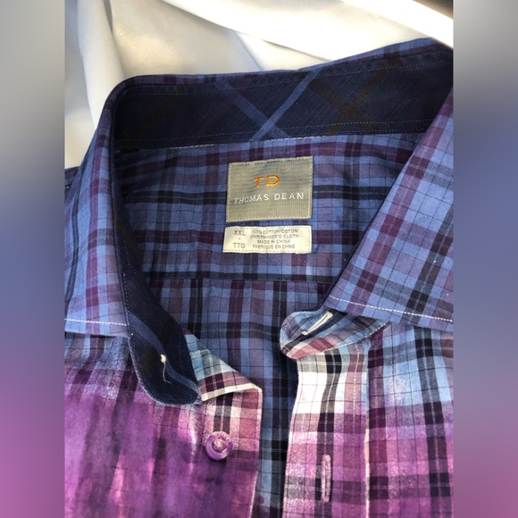 Upcycled One of One tie-dyed Thomas Dean shirt XXL purple box plaid - Picture 11 of 16